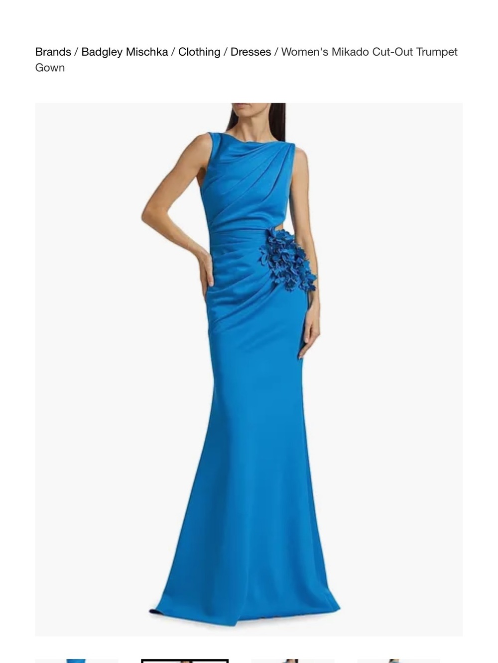 Badgley Mischka Blue Mikado Cut-Out Trumpet Gown